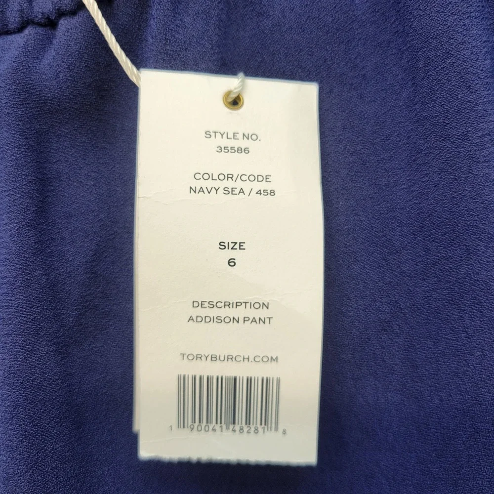 Tory Burch Addison Pants Womens 6 Navy Sea Wide Leg Elastic Waist